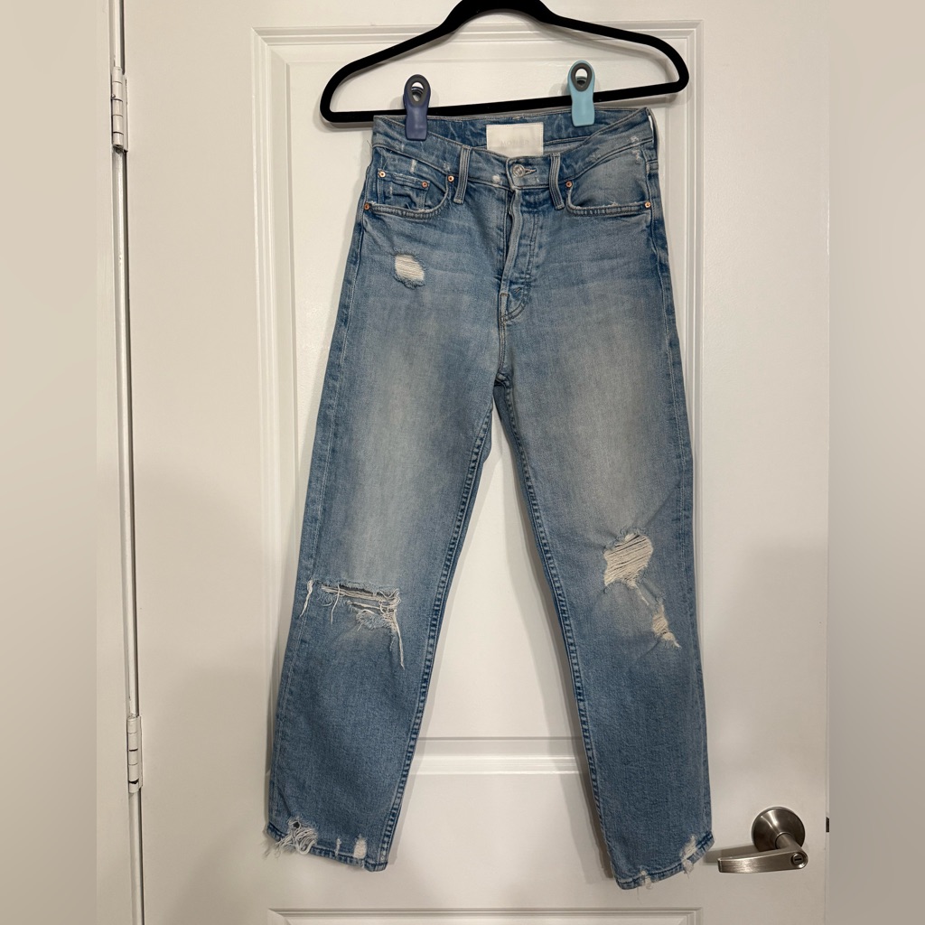 Mother Of Superior The Tomcat High-Rise Straight-Leg Jeans Distressed Light Wash